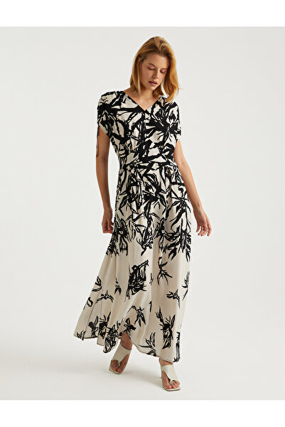 BGN workshop فستان ماكسي فيسكوز مطبوع بتفاصيل BUZGU