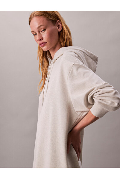 Calvin Klein Women White Long Sleeve Monologo Mini Hoodie Dress
