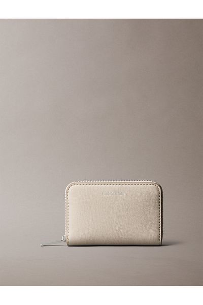 Calvin Klein Women Beige Foil Logo Square Medium Zip Wallet