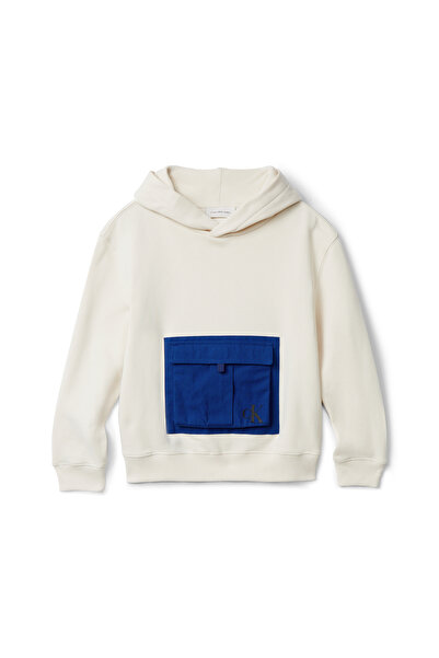 Calvin Klein Boys Whitecap Gray Youth Pocket Detail Pullover Hoodie