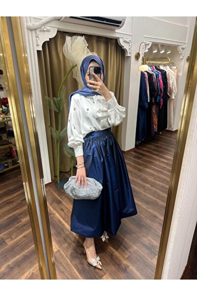tafta Balon Etek Lacivert