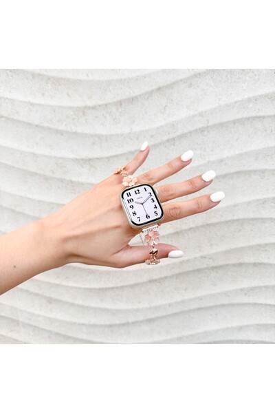 UnDePlus Band for Apple Watch 42/44/45/46/49mm Cord Stone Shiny Thin Flower Metal Ladies