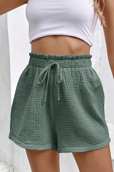 GHASSY CO. Ghassy Co. Women's 100% Cotton Muslin Vacation Home Inside/Outside Pocketless Lace-Up Shorts