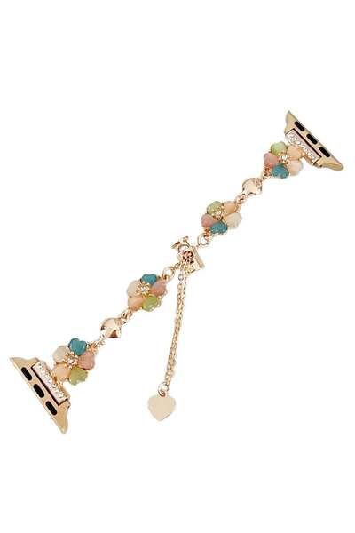 UnDePlus Band for Apple Watch 42/44/45/46/49mm Cord Stone Shiny Thin Flower Metal Ladies