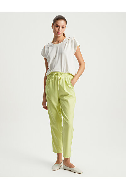 BGN workshop PANTALONI DE VISCOZĂ CU DETALIE DE BĂRĂ PE SPATE CU ELASTIC LA TĂRĂ