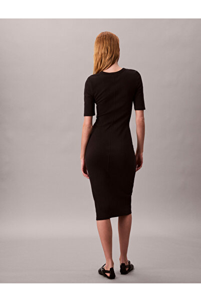 Calvin Klein Women Black Half Sleeve Ctn Contour 1X1 R T-shirt Dress