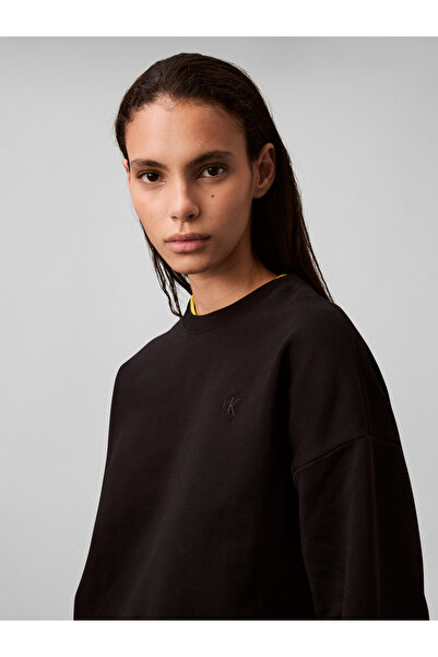 Calvin Klein Women Black Archive Logo French Crew Neck Pullover Sweatshirt