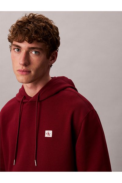 Calvin Klein Men Renaissance Red Cotton Terry Badge Hoodie