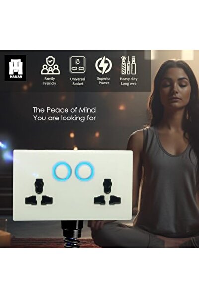 HASSAN 's Dual Neon Indicator Extension with 13A Double Universal Glass Socket, Premium Tempered Fini