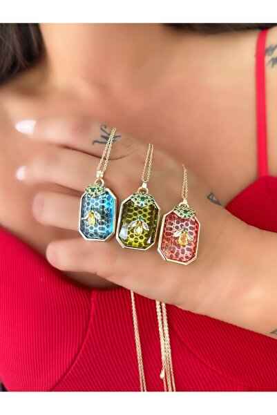 MyladyAccessoriess قلادة من حجر الزركون على شكل قرص العسل (فولاذ) باللون الأخضر