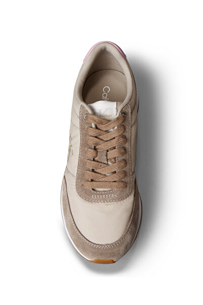 Calvin Klein Women Powder Pink Low Top Suede Mix Signature Logo Retro Runner Trainers