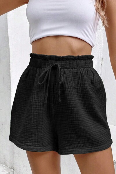 GHASSY CO. Ghassy Co. Women's 100% Cotton Muslin Vacation Home Inside/Outside Pocketless Lace-Up Shorts