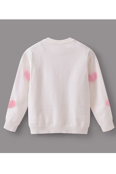 SAPS Button-Up Sweater with Heart Appliqués - White