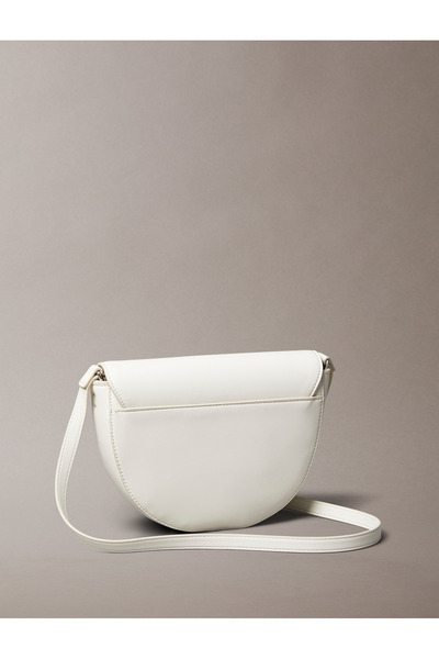 Calvin Klein Women Lily White Bold Embossed Monogram Logo Saddle Bag