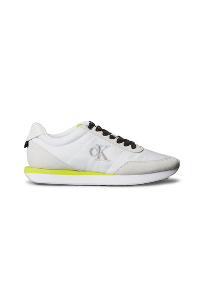 Calvin Klein Women White & Green Low Top Suede Mix Signature Logo Retro Runner Trainers