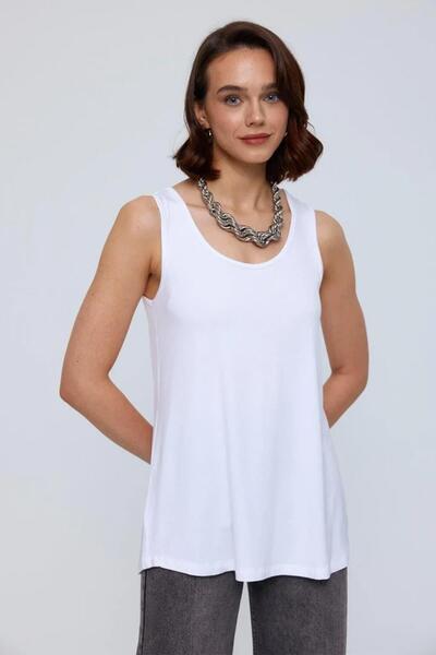 TENA Women's White Front Back U Neck Sleeveless T-Shirt