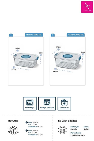 Prima Nova Primanova Seoul Refrigerator Storage Containers Set of 2 (1200 ml + 2000 ml)