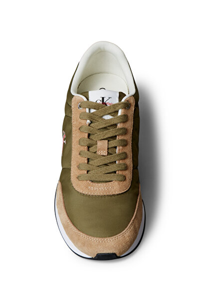 Calvin Klein Calvin Klein Men Capers/Khaki/Flame Scarlet Suede Mix Signature Logo Retro Runner Trainers