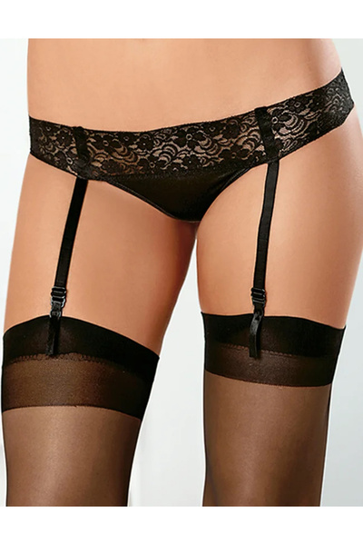 Cicişim Black Lace Satin Detailed Garter Set Lingerie