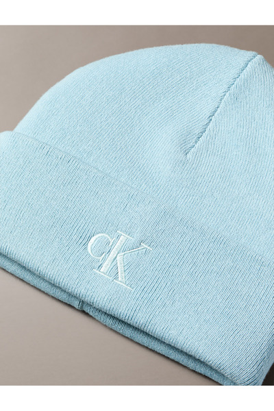 Calvin Klein Men Blue Signature Logo Fine Rib Beanie