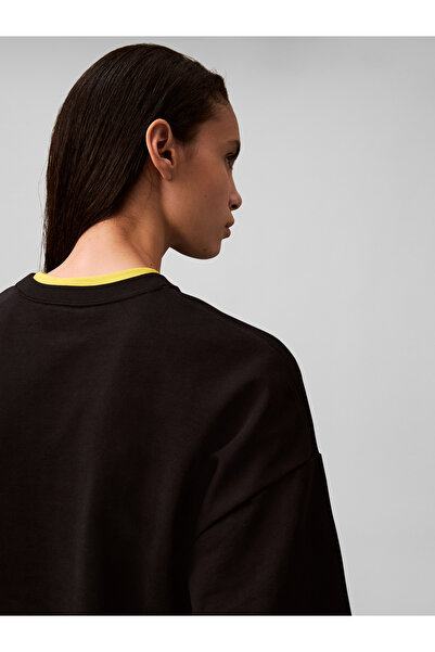 Calvin Klein Women Black Archive Logo French Crew Neck Pullover Sweatshirt