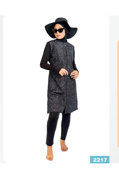 TESMAY Women's Parachute Fabric Full Covered Hijab Swimsuit 2217-25 Black