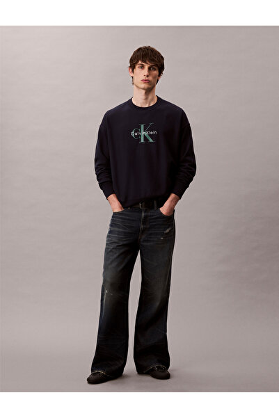 Calvin Klein Calvin Klein Men Black Monogram Crew Neck Pullover Sweatshirt