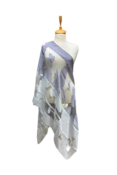 fiore fashion 2-Piece Organza Shawl 170*70 Women's Shawl (White-Gray and Powder)