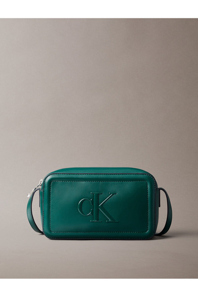 Calvin Klein Women Green Embossed Monogram Logo Camera Bag