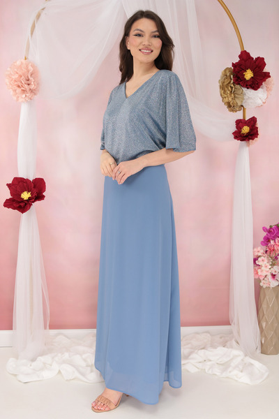 Trend Land Μακρύ μπλε φόρεμα με γκλίτερ στο πάνω μέρος