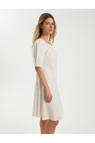 BGN workshop LASTIK DETAYLI PAMUK KARISIM DESENLI ELBISE