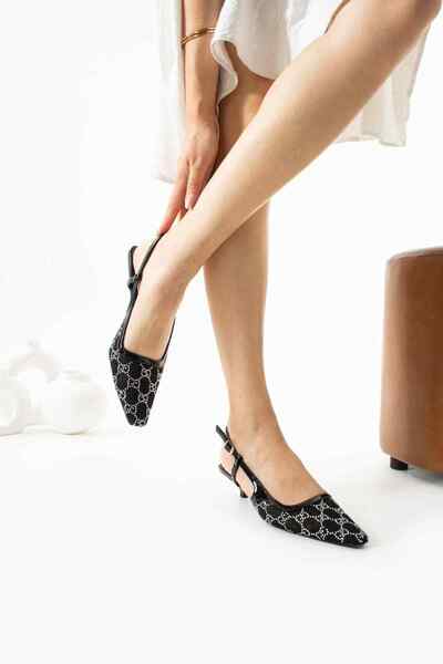 TubiBella Black Colored Patent Leather Stiletto with White Stone Detail