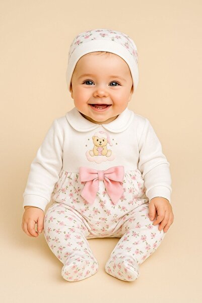 Babymod Çiçek Baskılı 100% Pamuk Kız Bebek Tulum