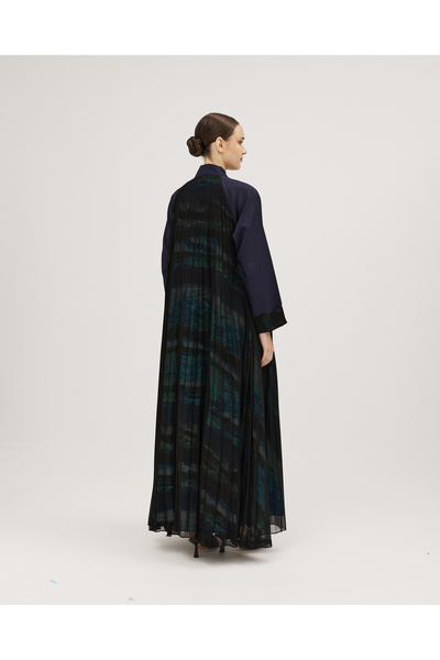 SOROSE SA Barbie Cloche Abaya with Wrap Design and Inverted Sleeve - Navy Blue with Chiffon Covered Floral Lining
