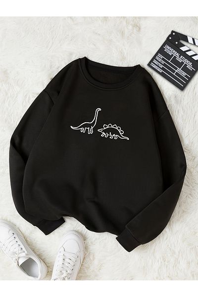 uyguntarz Unisex Dinosaur Printed Oversize Sweatshirt