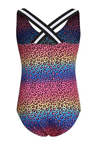Genel Markalar LEO Kız Çocuk Mayo Renkli Leopar Deniz Havuz Yüzücü Plaj Çabuk Kuruyan Fit Kalıp Esnek 13-14YAŞ