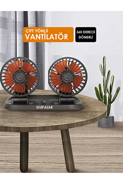 Dijipazar Çift Başlı 360 ° Dönebilen Araç Fanı Oto Fan Soğutucu Vantilatör Ça...