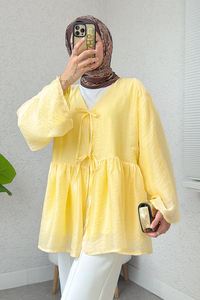 Salih Çelebi Modal Kimono with Rope Laces 2389 - Yellow