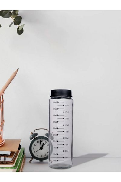 Blissra Glass Flask 550 ml – Measured Water Bottle, Healthy Glass Water Bottle with Plastic Lid
