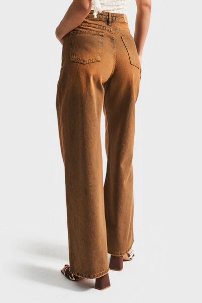 its basic Дамски кафяв Olea 2w5-135 Wide Leg Fit 100% памук Вътрешна дължина 80 см Дънков дънки