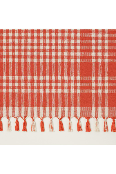 Bonny Home Fringed Piti Checkered Tablecloth 150X150 cm – Multi-Purpose Cover for Tableware & Picnic