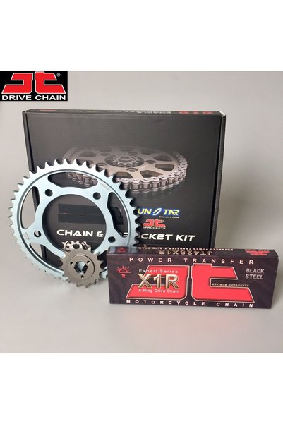 JT ZİNCİR DİŞLİ SETİ HONDA CBR R 125cc ZİNCİR: JT-428X1R ÇELİK-128 ÖN-ARKA DİŞLİ: SUNSTAR 15T-44T 2011-
