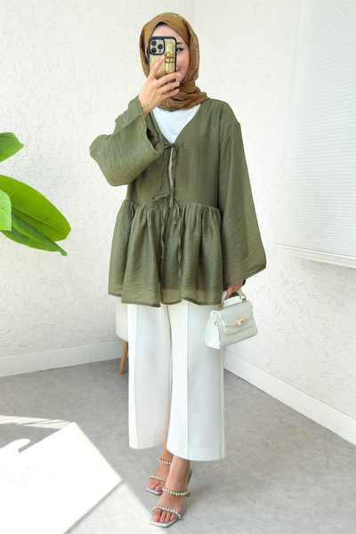 Salih Çelebi Modal Kimono with Rope Laces 2389 - Khaki