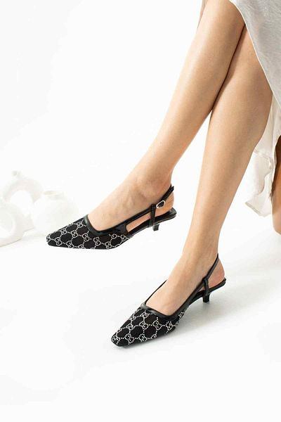 TubiBella Black Colored Patent Leather Stiletto with White Stone Detail