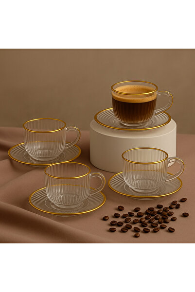 Elta Collection طقم قهوة زجاجي مطلي بالذهب مكون من 6 قطع – تصميم عصري وأنيق