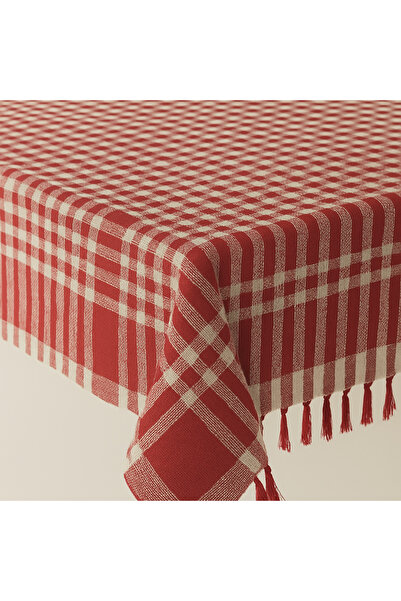 Teksev Fringed Piti Checkered Tablecloth 150X150 cm – Multi-Purpose Cover for Tableware & Picnic