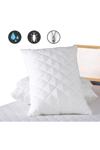 HRN Textile 4-Piece Quilted Microfiber Zippered Pillow Protector Mattress Cover - Breathable & Liquid Proof (50X70 cm)