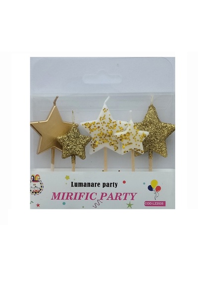 SDX Market Set of 5 birthday candles for cake, star type, gold, 6 cm