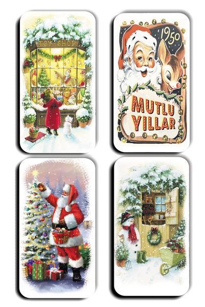 Mia Pera 4 lü Simli Yılbaşı Magnet Yeniyıl Kardan Adam Çam Ağacı Hediye (5,5 x 11 cm)