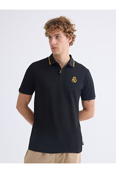 LC Waikiki Siyah Polo Yaka Real Madrid Baskılı Erkek Taraftar Tişört